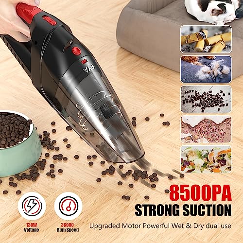 FYA Handheld Vacuum Cleaner Cordless, 8500PA Rechargeable, Car Vacuum with 500ML Dustbin, Wet/Dry Hand Held Vacuum Cleaner, Portable Vacuum for Home, Car, Pet Hair, HEPA Filter, Black and red, 1 piece - Image 2