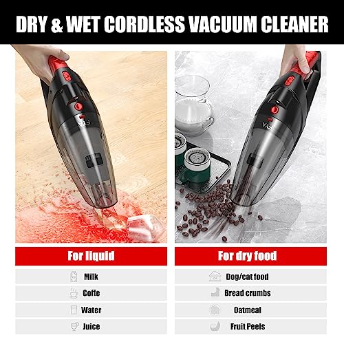 FYA Handheld Vacuum Cleaner Cordless, 8500PA Rechargeable, Car Vacuum with 500ML Dustbin, Wet/Dry Hand Held Vacuum Cleaner, Portable Vacuum for Home, Car, Pet Hair, HEPA Filter, Black and red, 1 piece - Image 3