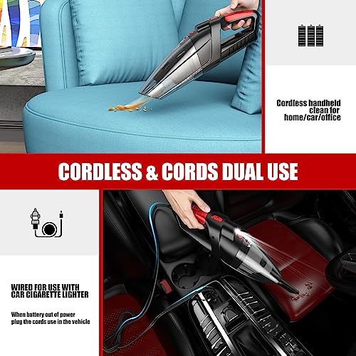 FYA Handheld Vacuum Cleaner Cordless, 8500PA Rechargeable, Car Vacuum with 500ML Dustbin, Wet/Dry Hand Held Vacuum Cleaner, Portable Vacuum for Home, Car, Pet Hair, HEPA Filter, Black and red, 1 piece - Image 4