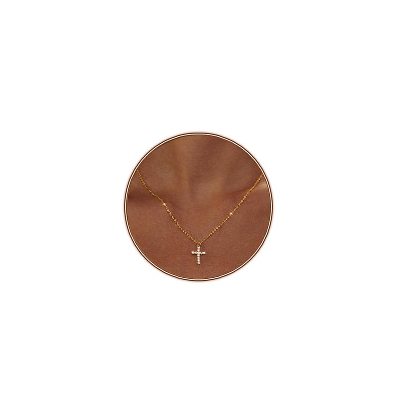 Zeffy Cross Necklace for Women 18k Gold Plated Cubic Zirconia Tiny Cross Pendant Necklace Simple Layered Cross Necklaces for Women - Image 1