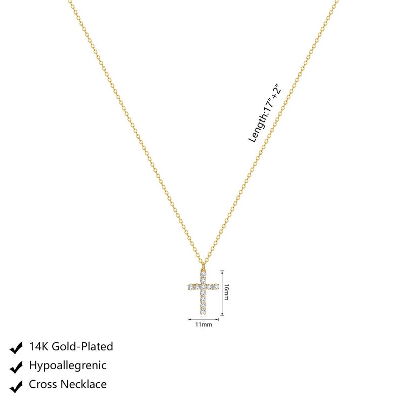 Zeffy Cross Necklace for Women 18k Gold Plated Cubic Zirconia Tiny Cross Pendant Necklace Simple Layered Cross Necklaces for Women - Image 5