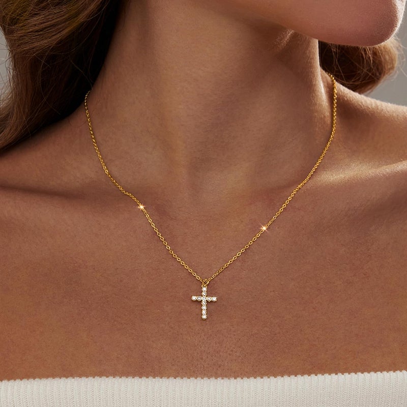 Zeffy Cross Necklace for Women 18k Gold Plated Cubic Zirconia Tiny Cross Pendant Necklace Simple Layered Cross Necklaces for Women - Image 2