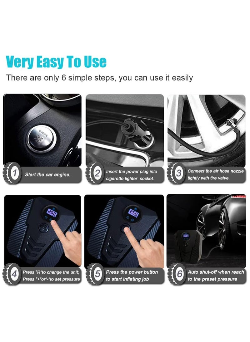 Portable Car Air Compressor Tire Inflator, 12V Car Electric Air Pump with Analog Display Pressure Gauge 100 PSI with Adapter for Bike, Truck, Ball, Car