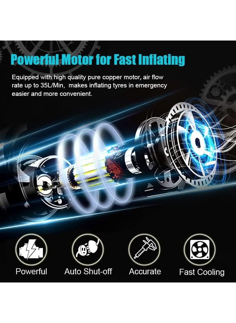 Portable Car Air Compressor Tire Inflator, 12V Car Electric Air Pump with Analog Display Pressure Gauge 100 PSI with Adapter for Bike, Truck, Ball, Car