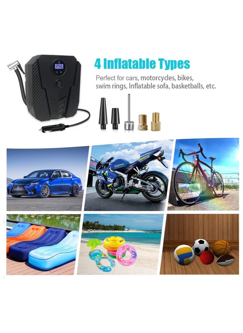Portable Car Air Compressor Tire Inflator, 12V Car Electric Air Pump with Analog Display Pressure Gauge 100 PSI with Adapter for Bike, Truck, Ball, Car