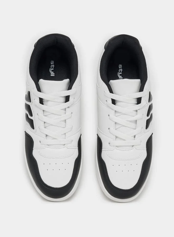 Styli Graphic Patch Work Lace Up Platform Sole Sneakers