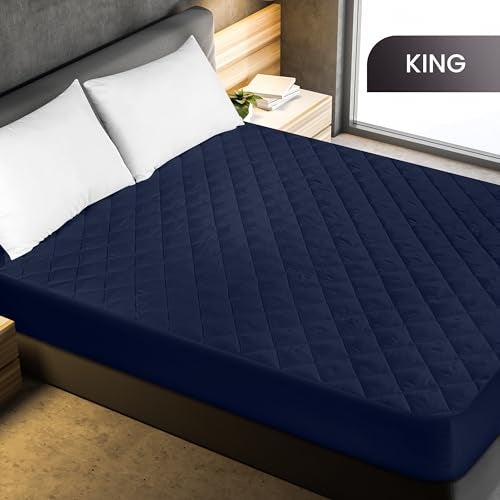 Utopia Bedding Quilted Fitted Mattress Pad, King Size, Elastic Fitted Mattress Topper Protector and Cover Stretches up to 16 Inches Deep, Machine Washable (Navy) - Image 2