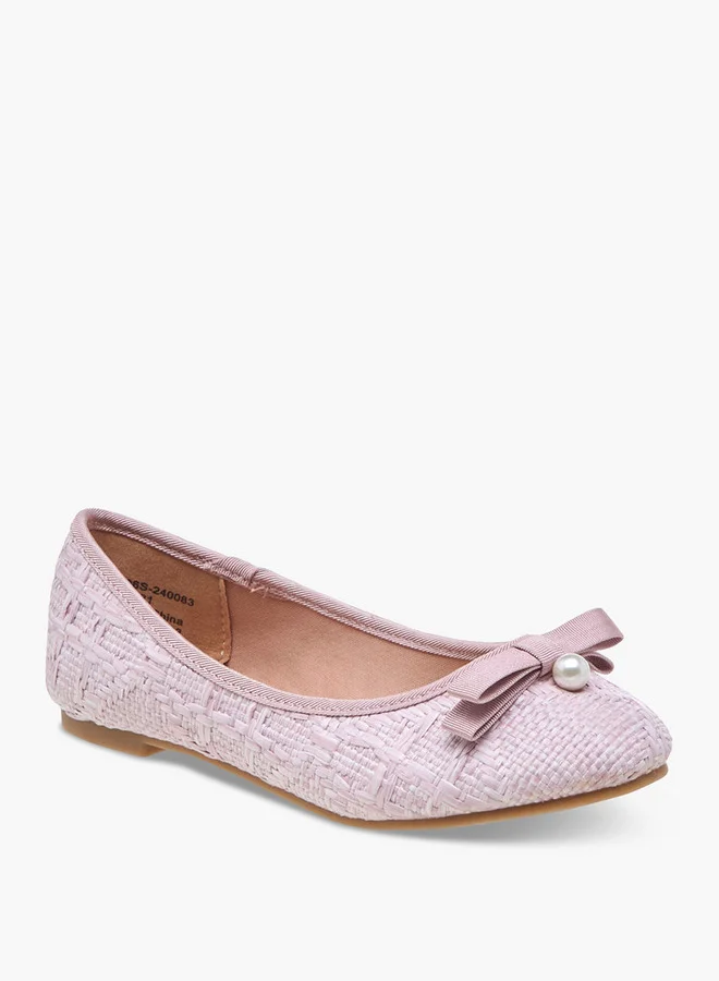 ليتل ميسي Bow Applique Slip-On Ballerina Shoes