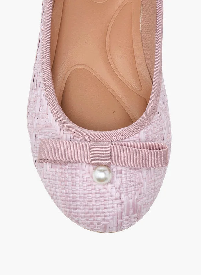 Little Missy PINK Bow Applique Slip-On Ballerina Shoes for Women | Best Price UAE