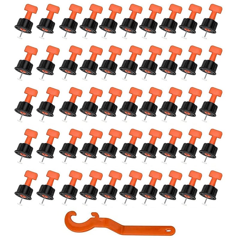 Zaptec Reusable Tile Levelling System Complete Kit For Floor & Wall Tiles (Pack of 50 Pcs T Needle, 50 Pcs Cap & 1 Wrench) (Orange & Black) - Image 1