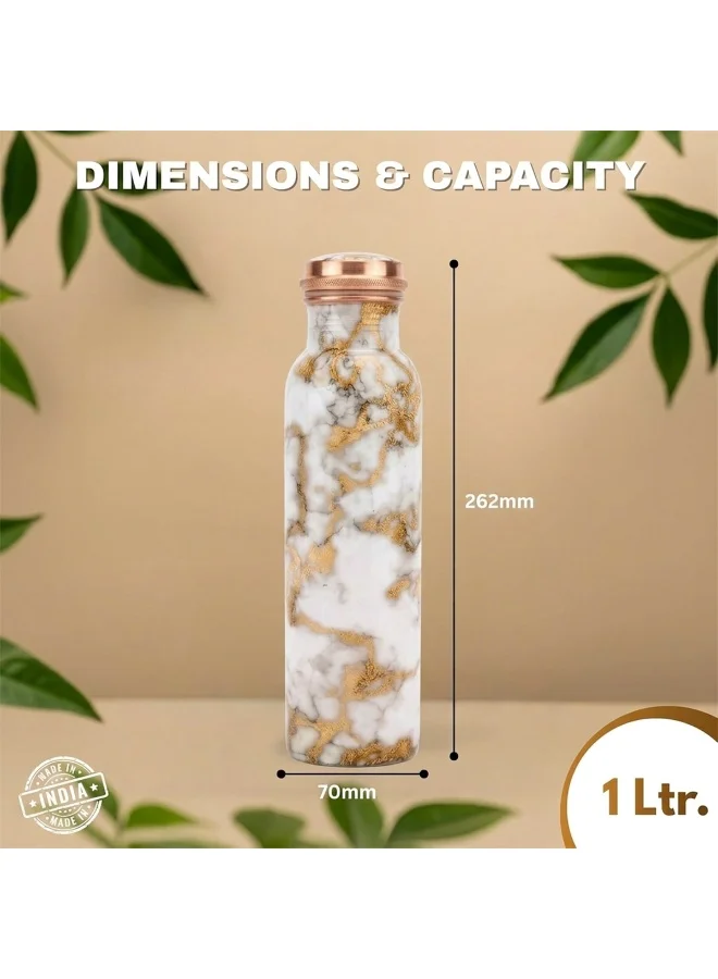 Mobcos Mobcos Royal White Marble Copper W Bottle 1 Ltr Mobcos Royal White Marble Copper Water Bottle 1 Ltr, 99% Pure Copper Bottle with Leakproof Screw Cap, Handmade Marbled Design, Reusable Water Bottle for Home, Office & Travel  | Best Price UAE