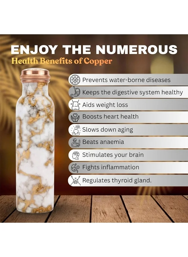 Mobcos Mobcos Royal White Marble Copper W Bottle 1 Ltr Mobcos Royal White Marble Copper Water Bottle 1 Ltr, 99% Pure Copper Bottle with Leakproof Screw Cap, Handmade Marbled Design, Reusable Water Bottle for Home, Office & Travel  | Best Price UAE