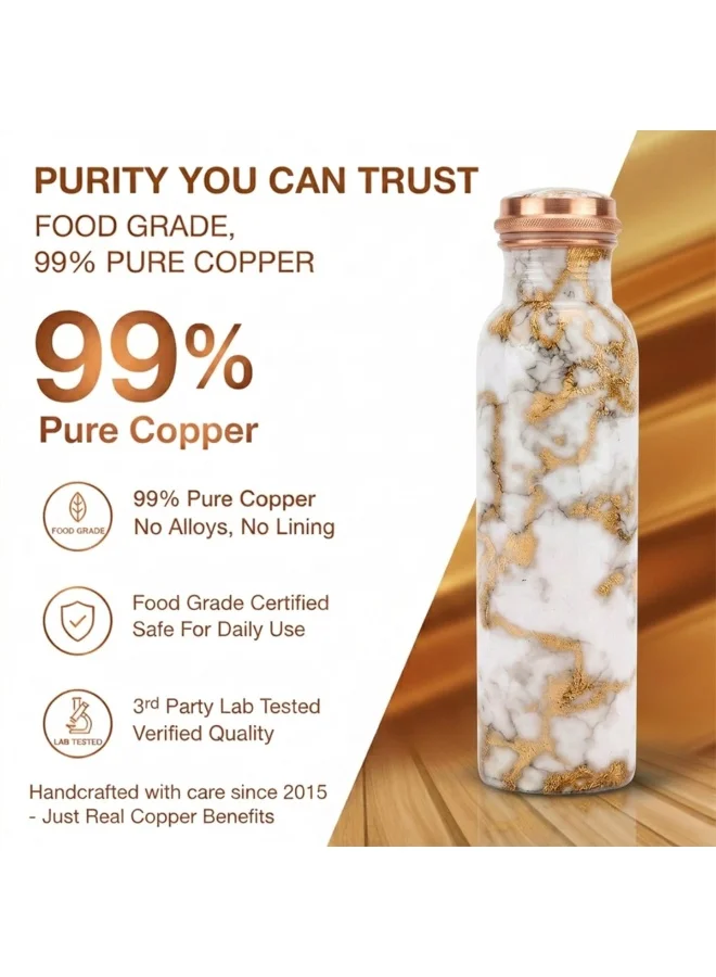 Mobcos Mobcos Royal White Marble Copper W Bottle 1 Ltr Mobcos Royal White Marble Copper Water Bottle 1 Ltr, 99% Pure Copper Bottle with Leakproof Screw Cap, Handmade Marbled Design, Reusable Water Bottle for Home, Office & Travel  | Best Price UAE