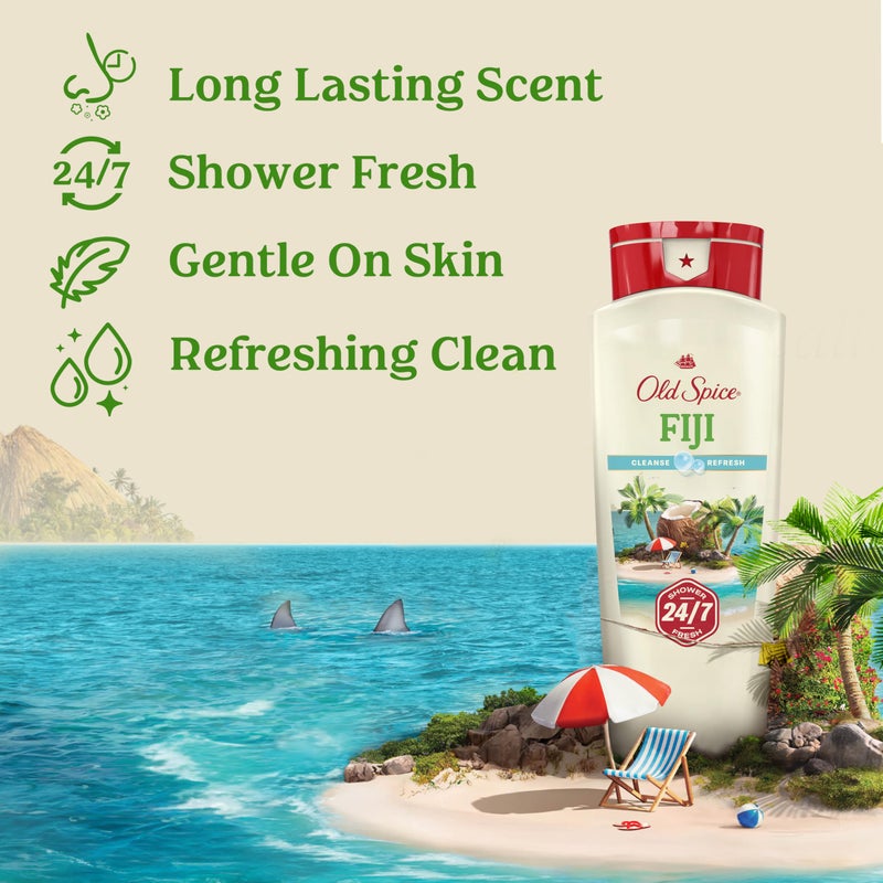 Old Spice Cleansing Body Wash for Men, 24/7 Shower Fresh with Lasting Scent, Cleanse & Refresh, Gentle on Skin, Vitamin B3, Fiji with Palm Tree + Coconut Scent, 18 oz (Pack of 4) - Image 2