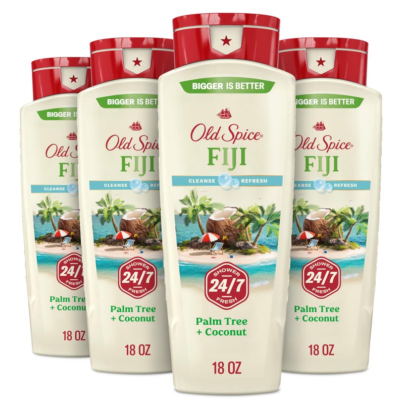 Old Spice Cleansing Body Wash for Men, 24/7 Shower Fresh with Lasting Scent, Cleanse & Refresh, Gentle on Skin, Vitamin B3, Fiji with Palm Tree + Coconut Scent, 18 oz (Pack of 4) - Image 1