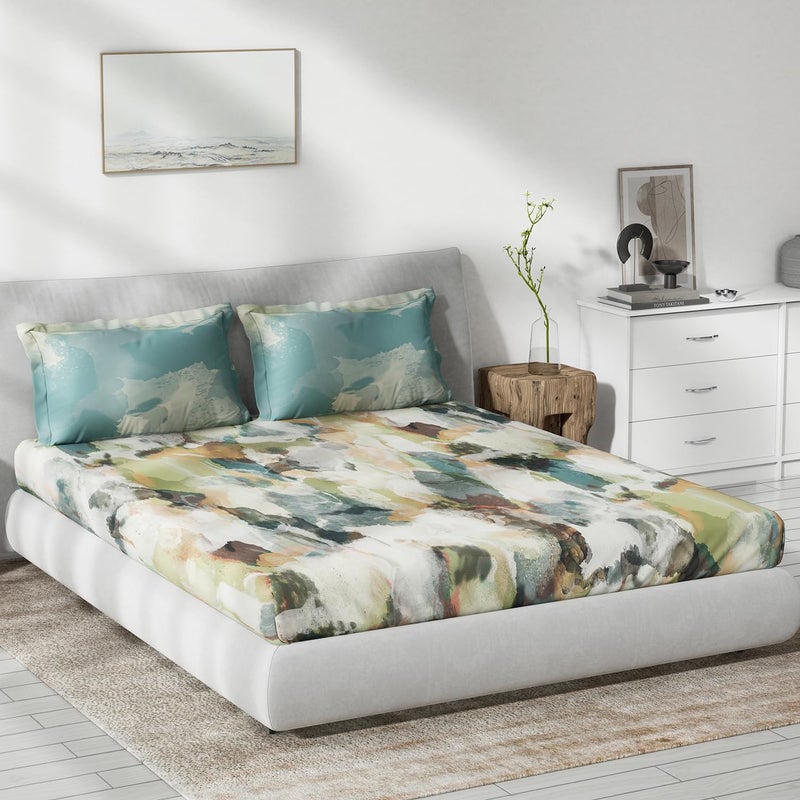 DDECOR Live beautiful Ddecor Cotton Double Bed Sheet Set with 2 Pillow Covers 229 CM X 274 CM Green Digital Print Abstract 145TC GSM 