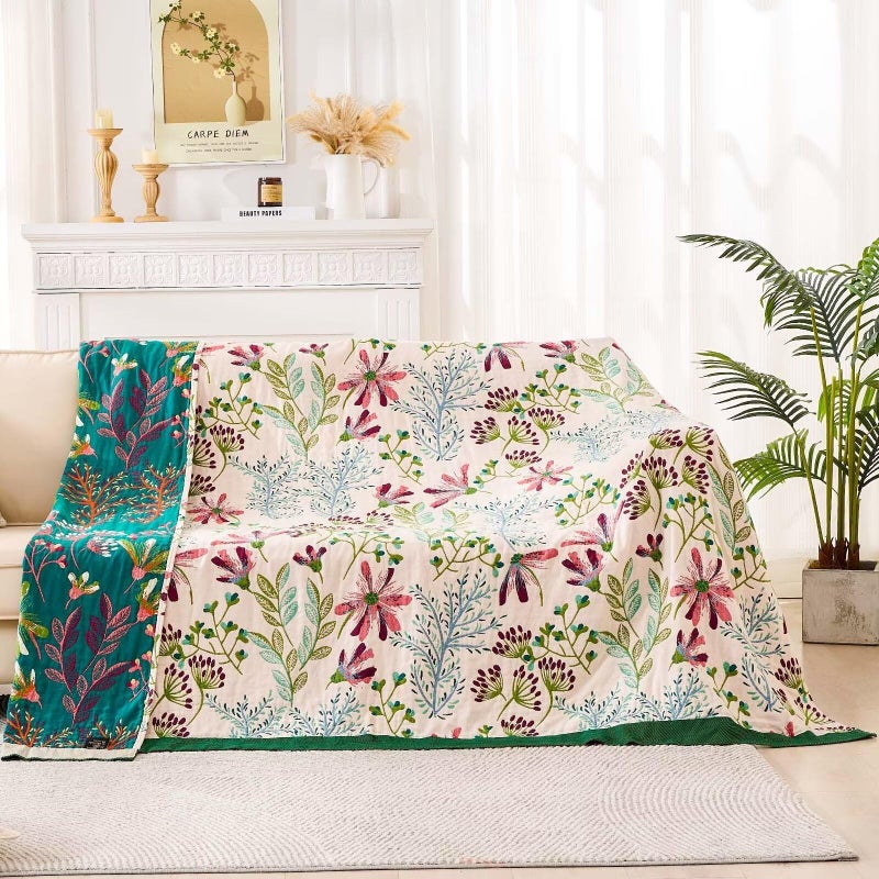 XIBLC Boho Throw Blanket for Bed  100% Cotton Soft Rustic Quilt Fall Blanket  60""x80"" Floral Printed Farmhouse Decor Bed Blankets  All Season Rustic Reversible Bohemian Throw Quilt - Image 2