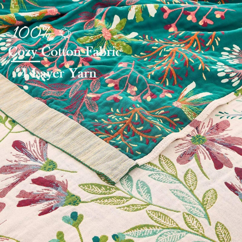 XIBLC Boho Throw Blanket for Bed  100% Cotton Soft Rustic Quilt Fall Blanket  60""x80"" Floral Printed Farmhouse Decor Bed Blankets  All Season Rustic Reversible Bohemian Throw Quilt - Image 3