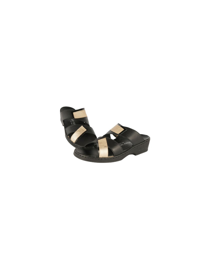 Josef Seibel Josef Ladies Comfort Wedge Sandals 08851AR Black / Gold - Image 2