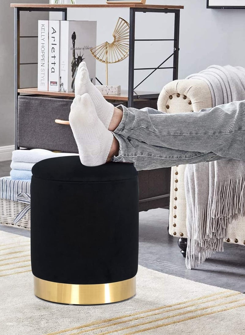ماركة غير محددة كرسي بوف أسود بقاعدة ذهبية أنيقة – تصميم عصري متعدد الاستخدامات ككرسي إضافي أو كرسي تسريحة او طاولة جانبية أو قطعة ديكور – مناسب لغرف النوم والمعيشة – خفيف الوزن وسهل النقل – مثالي لجميع أنماط الديكور  - Image 3