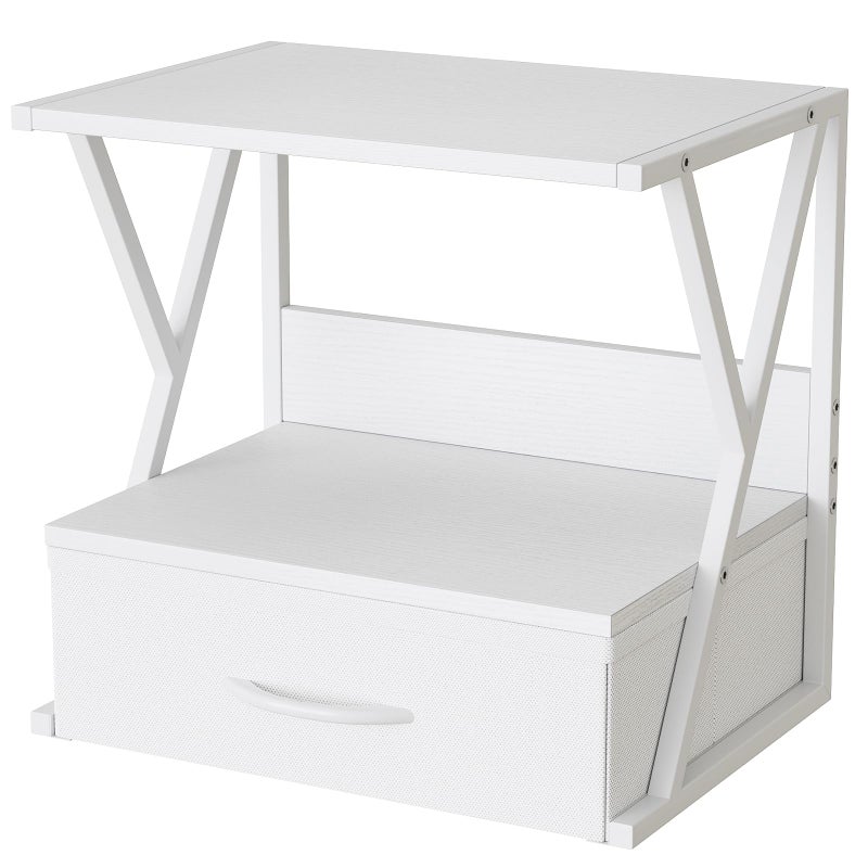 aboxoo Printer Stand for Desk with Storage Drawer, 2 Tier Desktop Or UnderDesk Shelf, Multi-Purpose Desk Organizer for Home Office, fit Fax Machine/3D Printer/Scanner, White - Image 1