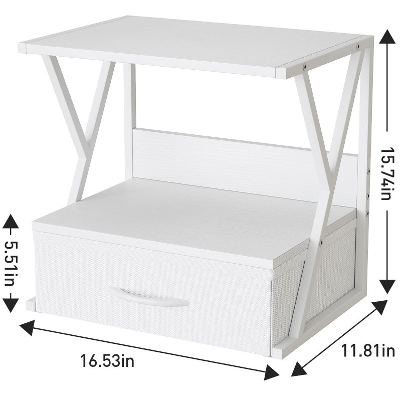 aboxoo Printer Stand for Desk with Storage Drawer, 2 Tier Desktop Or UnderDesk Shelf, Multi-Purpose Desk Organizer for Home Office, fit Fax Machine/3D Printer/Scanner, White - Image 3