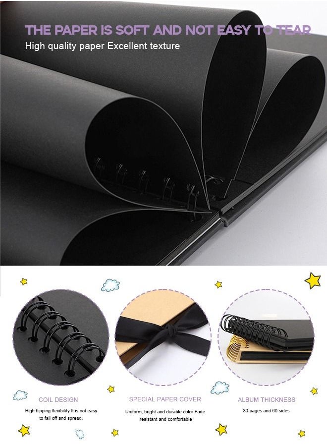 URbazaar - 2 Pcs Scrapbook Photo Albums DIY Photo Album Photo Album Scrapbook 60 Pages Memory Book Photo Album Book A5 Craft Paper Totol of 60 Pages Albums for Your Family(Black+Yellow) - Image 1