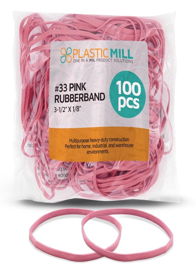 PlasticMill Pink Rubber Bands Size 33 (3 1/2" x 1/8") - #33 Colored Rubber Bands Office Supplies - Strong, Elastic Bands for Crafts, Balloon Garland, Cash, File Folders (100-Pack) - Image 1