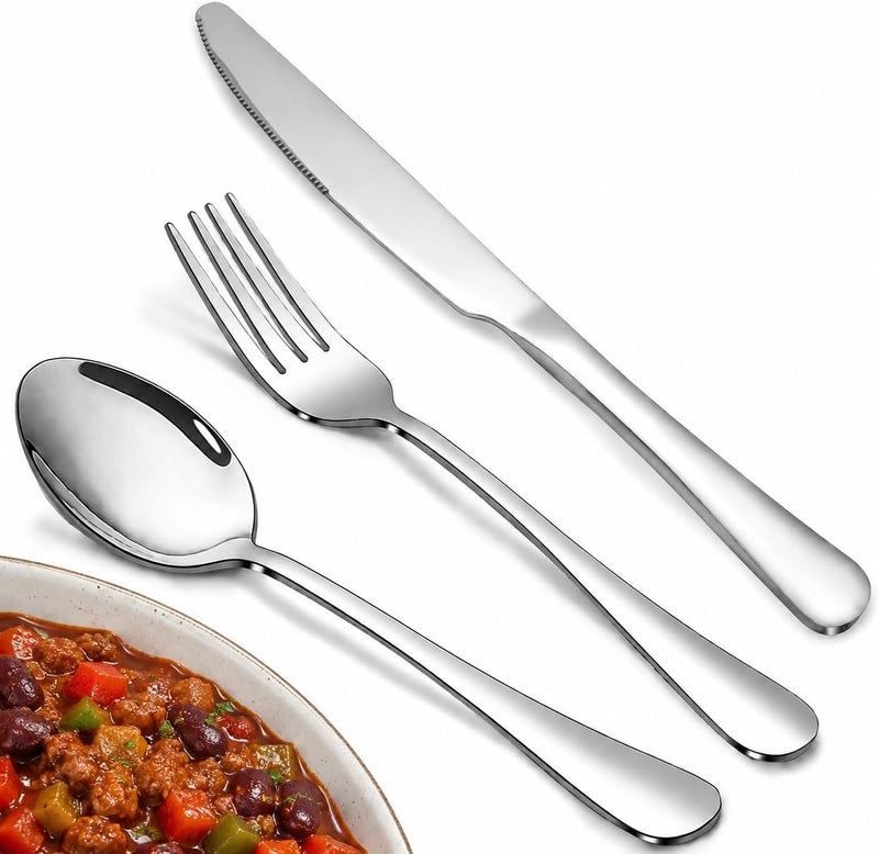 SANTUO Silverware Set, Stainless Steel Knives Spoon Forks Set for Home, Kitchen and Restaurant, Mirror Polished& Dishwasher Safe (12pcs-Silverware set) - Image 1