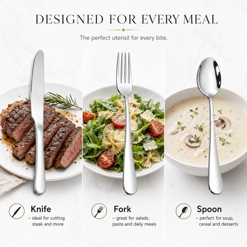 SANTUO Silverware Set, Stainless Steel Knives Spoon Forks Set for Home, Kitchen and Restaurant, Mirror Polished& Dishwasher Safe (12pcs-Silverware set) - Image 5