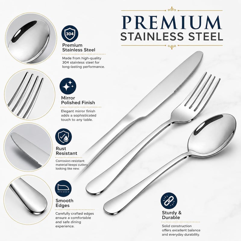 SANTUO Silverware Set, Stainless Steel Knives Spoon Forks Set for Home, Kitchen and Restaurant, Mirror Polished& Dishwasher Safe (12pcs-Silverware set) - Image 2