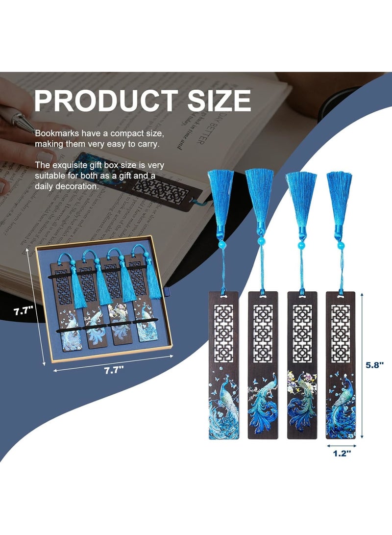 SYOSI Wooden Bookmarks, 4 Pcs Peacock Design with Tassels, Elegant Handmade Reading Accessories, Durable Lightweight Book Markers for Students Teachers Book Lovers Reading Gifts - Image 4