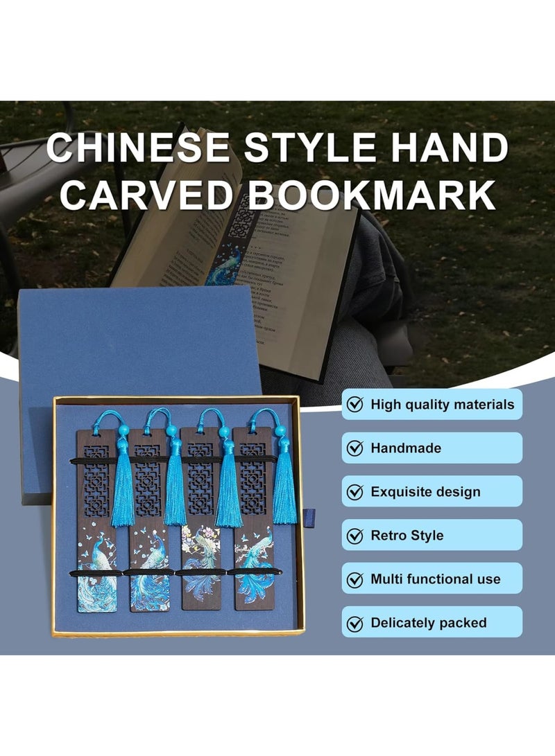SYOSI Wooden Bookmarks, 4 Pcs Peacock Design with Tassels, Elegant Handmade Reading Accessories, Durable Lightweight Book Markers for Students Teachers Book Lovers Reading Gifts - Image 3