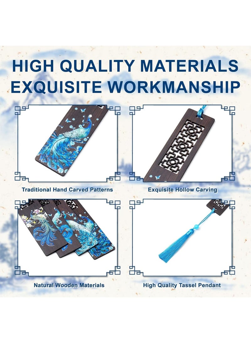 SYOSI Wooden Bookmarks, 4 Pcs Peacock Design with Tassels, Elegant Handmade Reading Accessories, Durable Lightweight Book Markers for Students Teachers Book Lovers Reading Gifts - Image 5