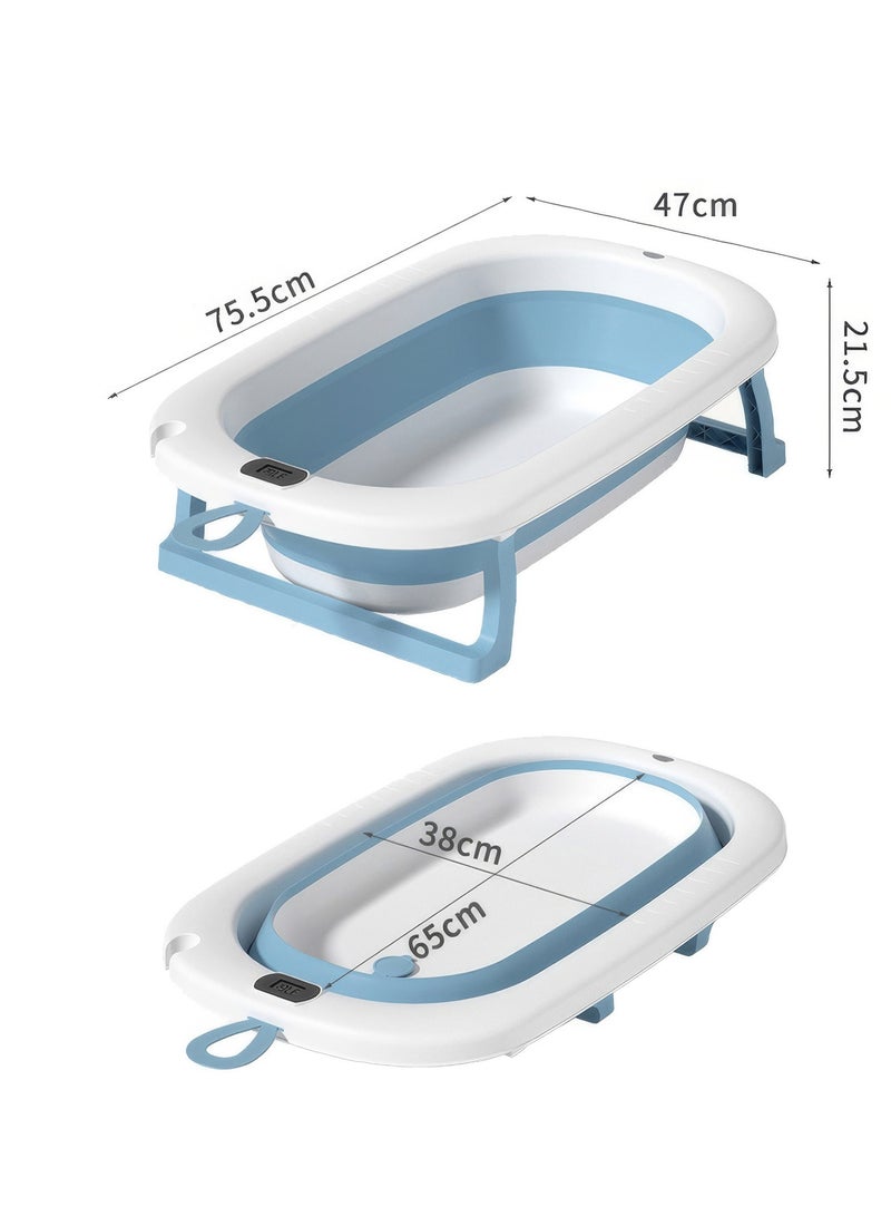 RENOVO Baby Bath Tub with Digital Thermometer, Drain Plug and Hanging Ring Portable Travel Friendly Anti-Skid Collapsible Bathtub for Kids, Blue - Image 5