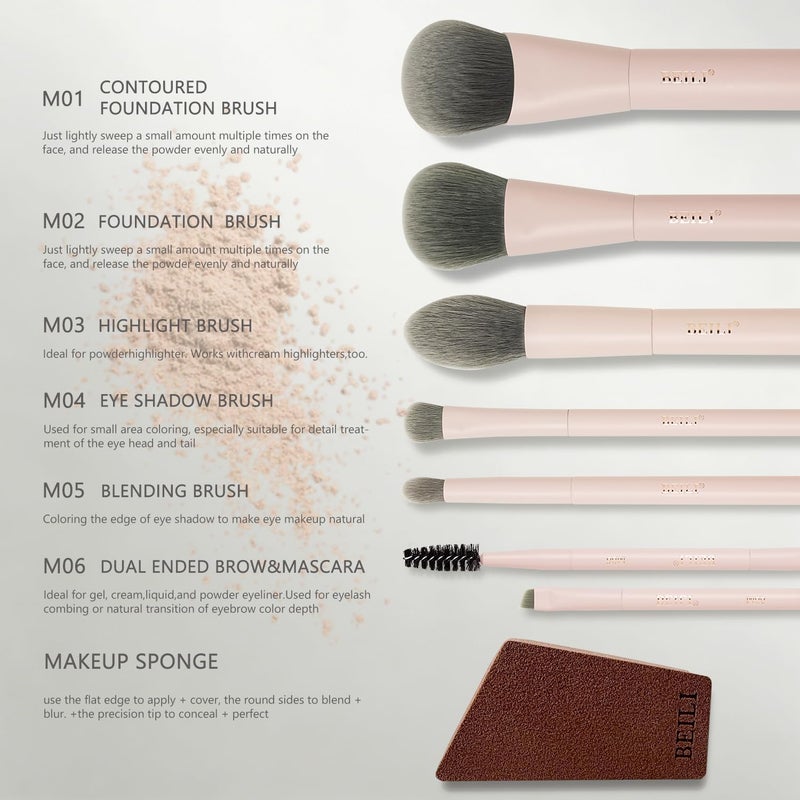 BEILI 6 Pcs Portable Travel Makeup Brush Set with Sponge Puff, Mini Soft Foundation Powder Eyeshadow Brushes, Makeup Sponge for Blending, Ideal for On-the-Go, Gift for Women - Image 5