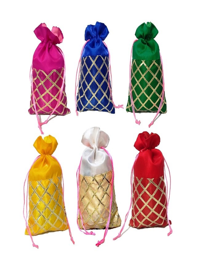 2DS Women's Gota Work Silk Potli Bags, Multicolour, Set of 6 - Image 1