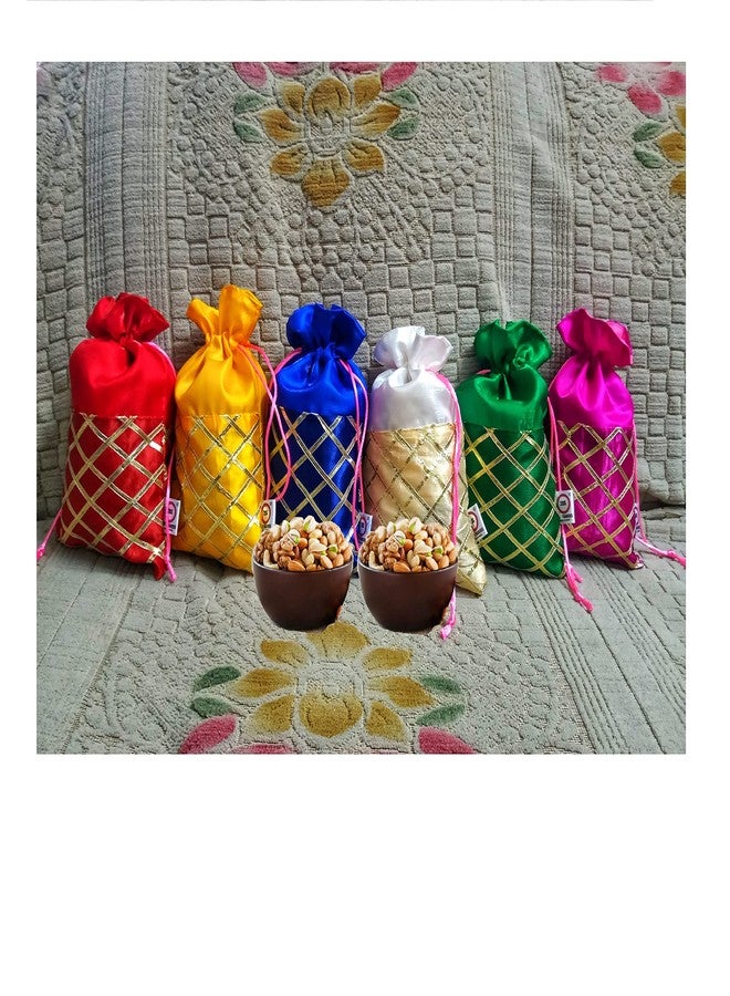 2DS Women's Gota Work Silk Potli Bags, Multicolour, Set of 6 - Image 2