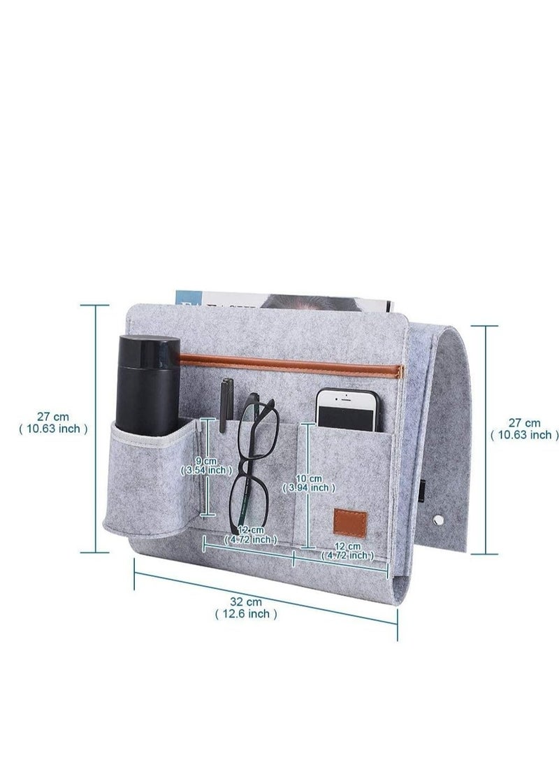 KASTWAVE Felt Bedside Caddy Pocket Beside Hanging Storage Organizer Bag with Anti-slip Velcro and Water Bottle Holder for Home Bed Rails, Sofa, Bunk Beds - Image 1
