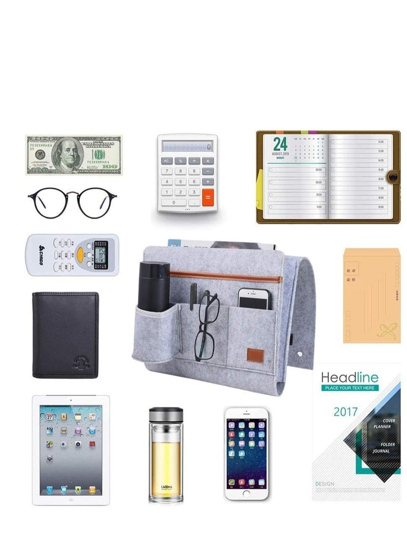 KASTWAVE Felt Bedside Caddy Pocket Beside Hanging Storage Organizer Bag with Anti-slip Velcro and Water Bottle Holder for Home Bed Rails, Sofa, Bunk Beds - Image 3
