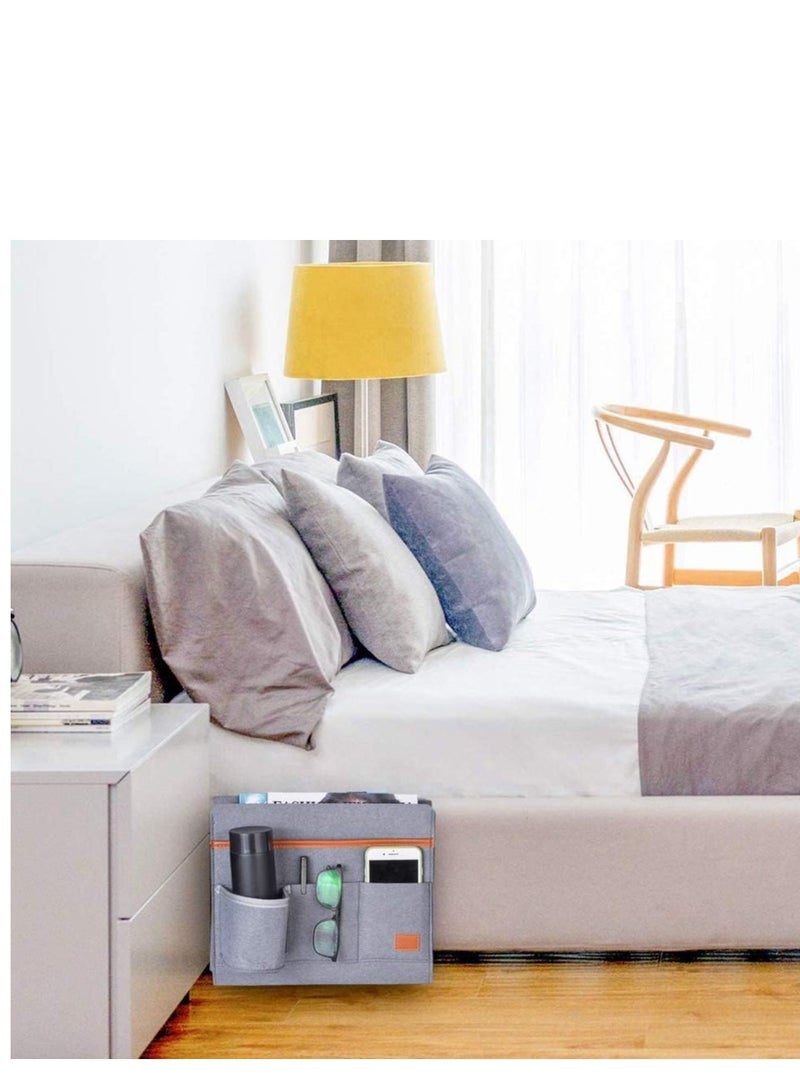 KASTWAVE Felt Bedside Caddy Pocket Beside Hanging Storage Organizer Bag with Anti-slip Velcro and Water Bottle Holder for Home Bed Rails, Sofa, Bunk Beds - Image 2