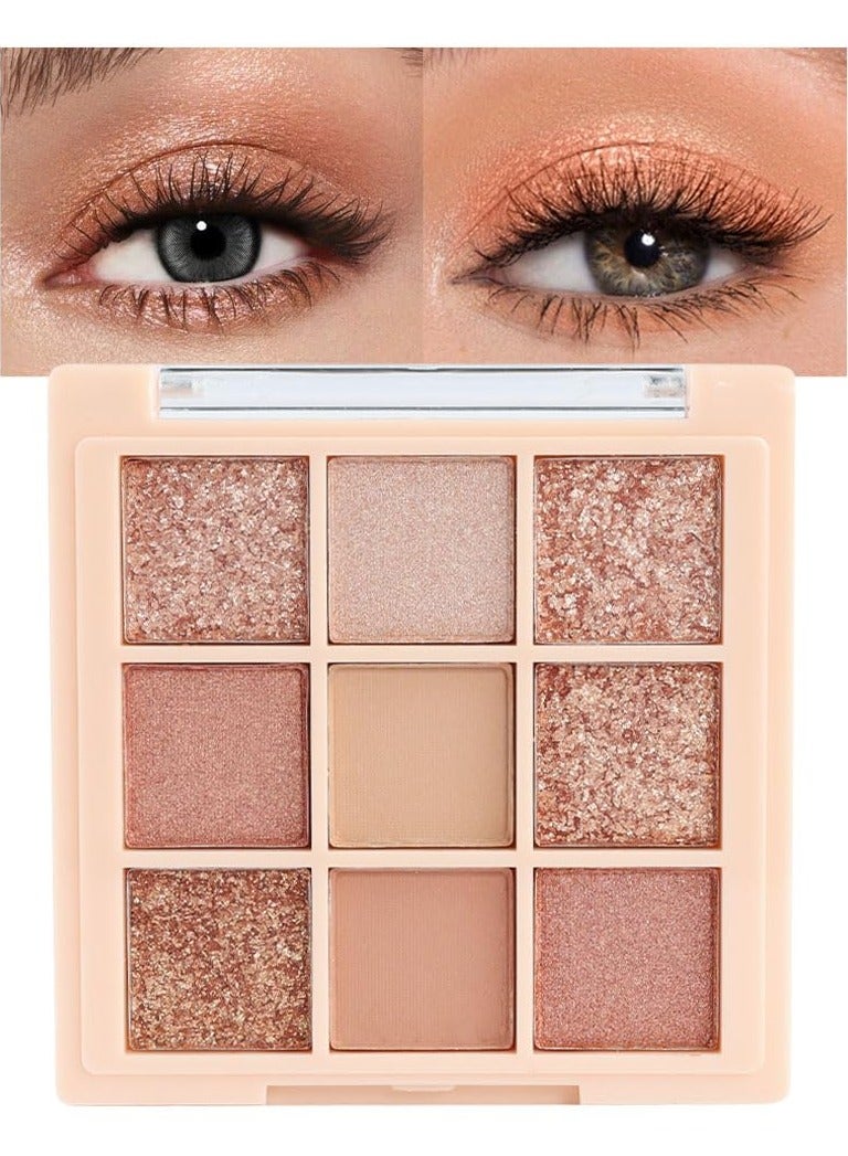 dikalu 9Color Nude Champagne Gold Rose Gold Colorful Glitter Eyeshadow Palette Makeup,Korean Natural Neutral Rainbow Eyeshadow palettes Highly Pigmented Naturing-Looking Long Lasting Waterproof Blendable - Image 1