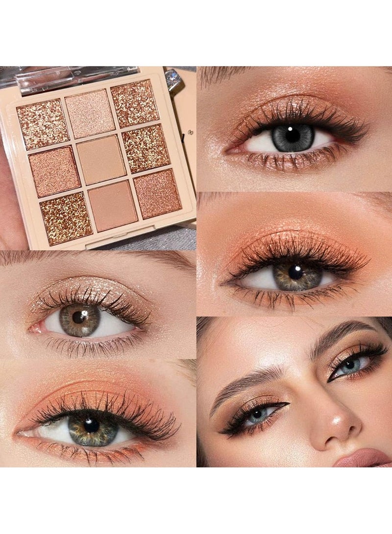 dikalu 9Color Nude Champagne Gold Rose Gold Colorful Glitter Eyeshadow Palette Makeup,Korean Natural Neutral Rainbow Eyeshadow palettes Highly Pigmented Naturing-Looking Long Lasting Waterproof Blendable - Image 2