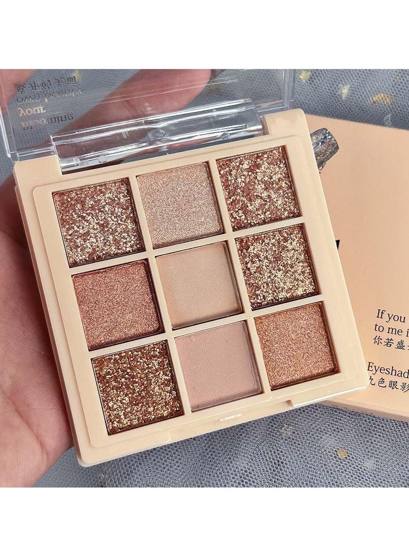 dikalu 9Color Nude Champagne Gold Rose Gold Colorful Glitter Eyeshadow Palette Makeup,Korean Natural Neutral Rainbow Eyeshadow palettes Highly Pigmented Naturing-Looking Long Lasting Waterproof Blendable - Image 5