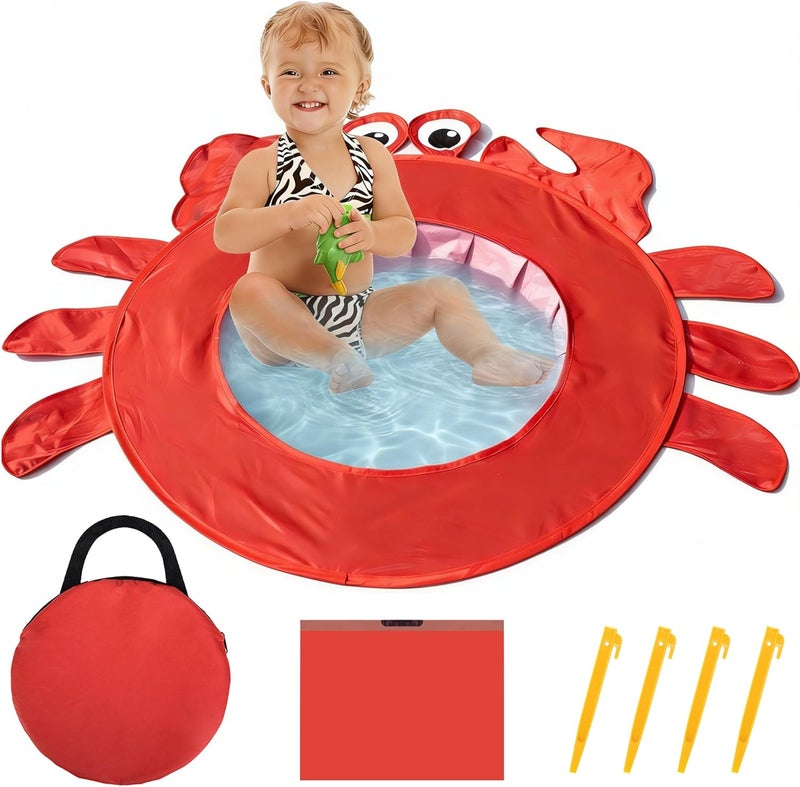RunNico Pop Up Beach Pool, Portable Toddler Beach Pit with Water Bag and Storage Bag, Cute Shape Beach Pool Puddle for Outdoor Summer Beach Camping Traveling Vacation (Crab) - Image 1