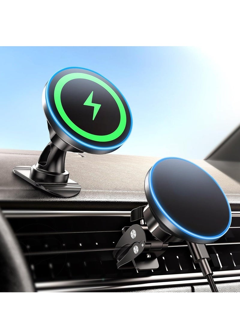 Y&D Car Mount Charger for Magsafe, 2in1 15W Magnetic Fast Charging Wireless Charger, fits Magsafe Phone Holder Vent or Dashboard iPhone 15 14 13 12 Series  - Image 1