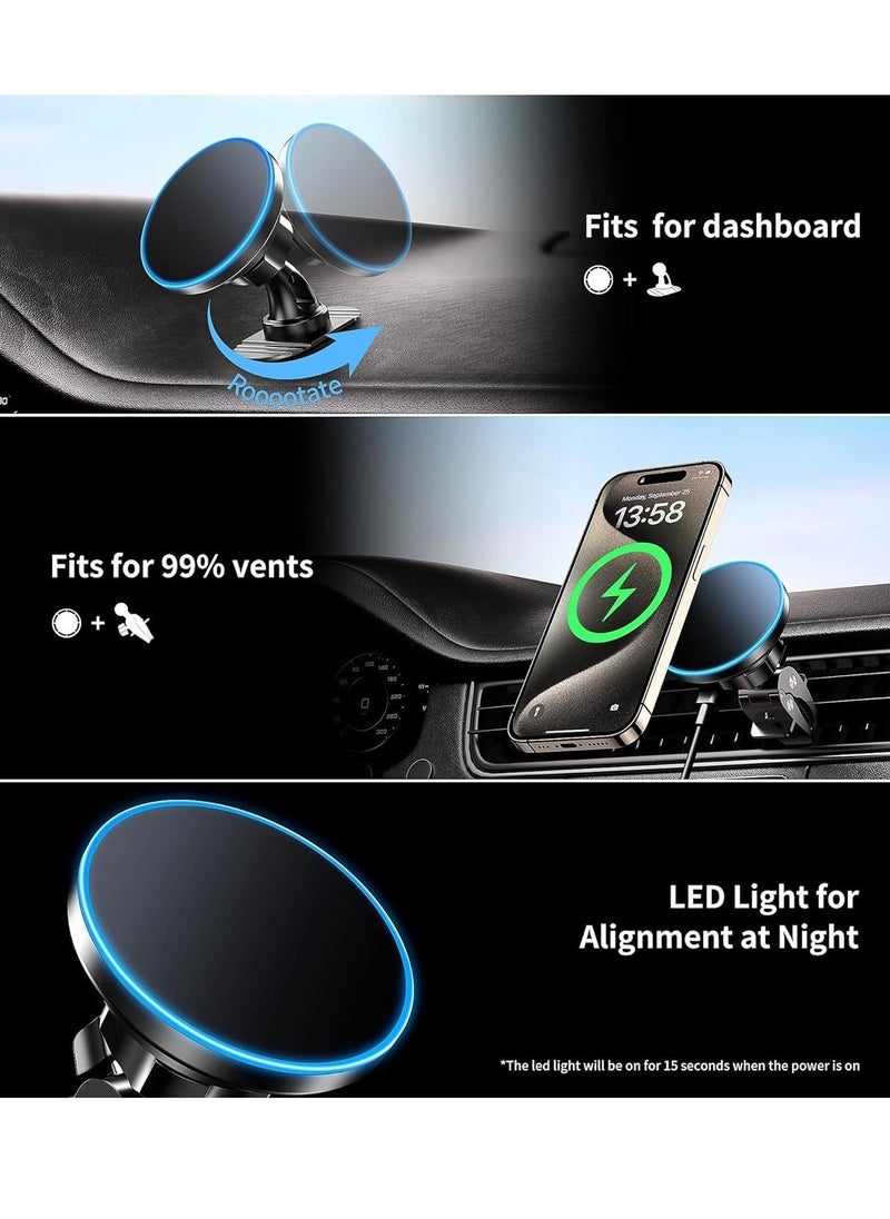 Y&D Car Mount Charger for Magsafe, 2in1 15W Magnetic Fast Charging Wireless Charger, fits Magsafe Phone Holder Vent or Dashboard iPhone 15 14 13 12 Series  - Image 2