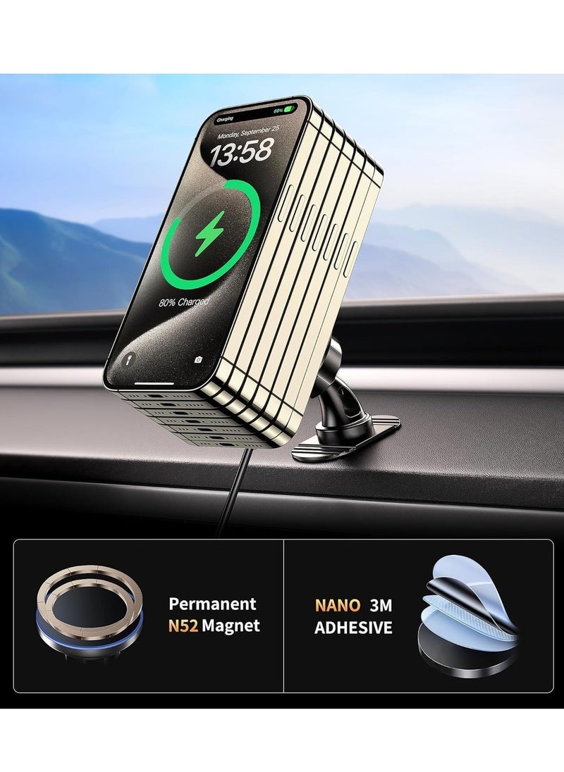 Y&D Car Mount Charger for Magsafe, 2in1 15W Magnetic Fast Charging Wireless Charger, fits Magsafe Phone Holder Vent or Dashboard iPhone 15 14 13 12 Series  - Image 5