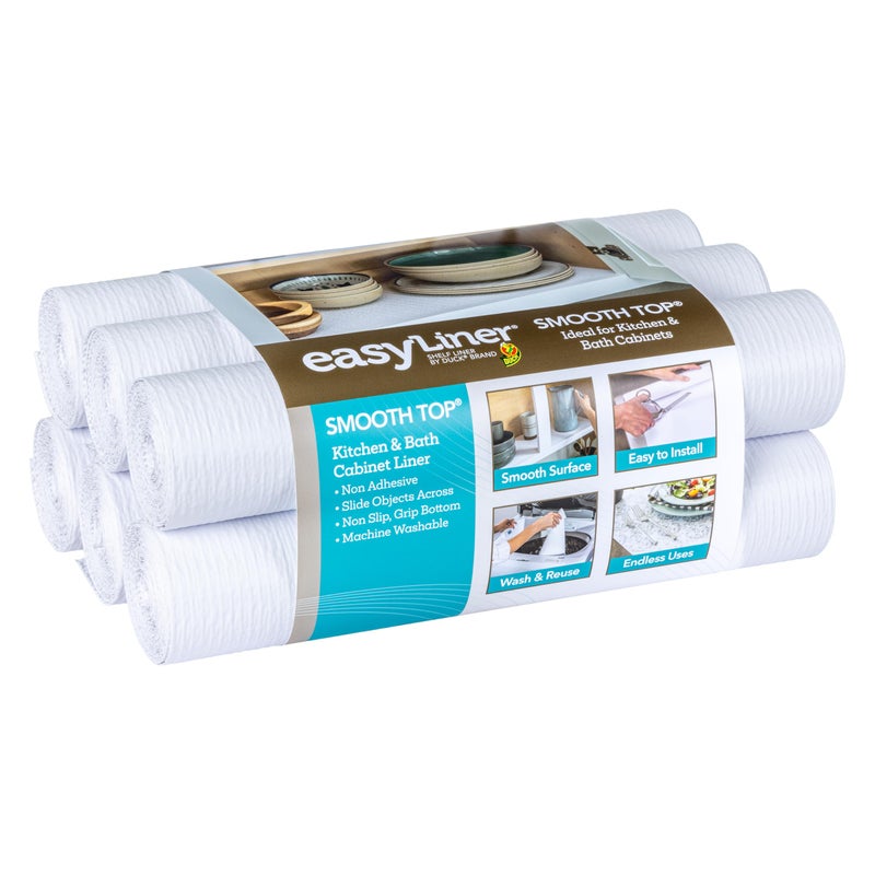 Duck Smooth Top EasyLiner for Cabinets  Drawers  Easy to Install  Cut to Fit  Shelf Paper  Drawer Liner Non Adhesive  Non Slip Shelf Liner for Kitchen Pantry  20 Inch Width  36 Total Feet  White