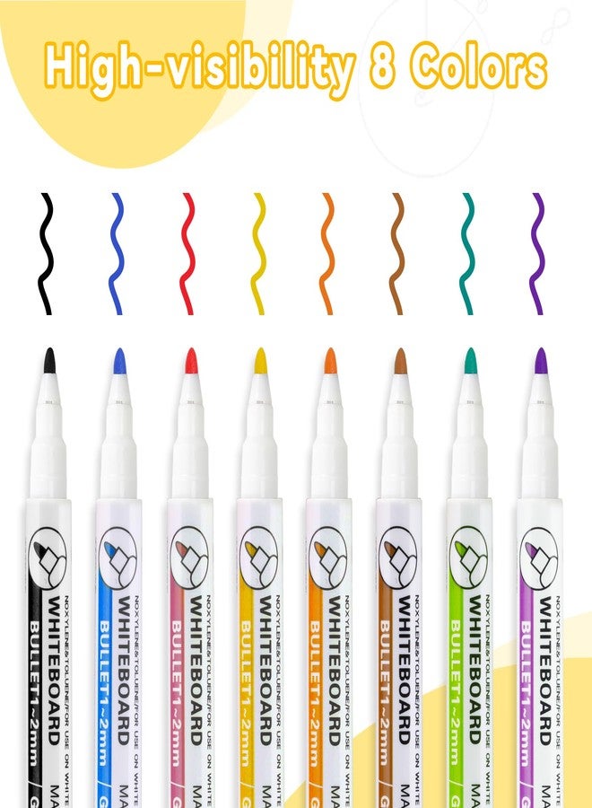 WALGLASS Dry Erase Markers, 8 Count Magnetic Whiteboard Markers with Eraser, Fine Tip For Writing on White Board, Dry Erase Calendar Board, Fridge Calendar for School Office Home - 8 Colors - Image 2